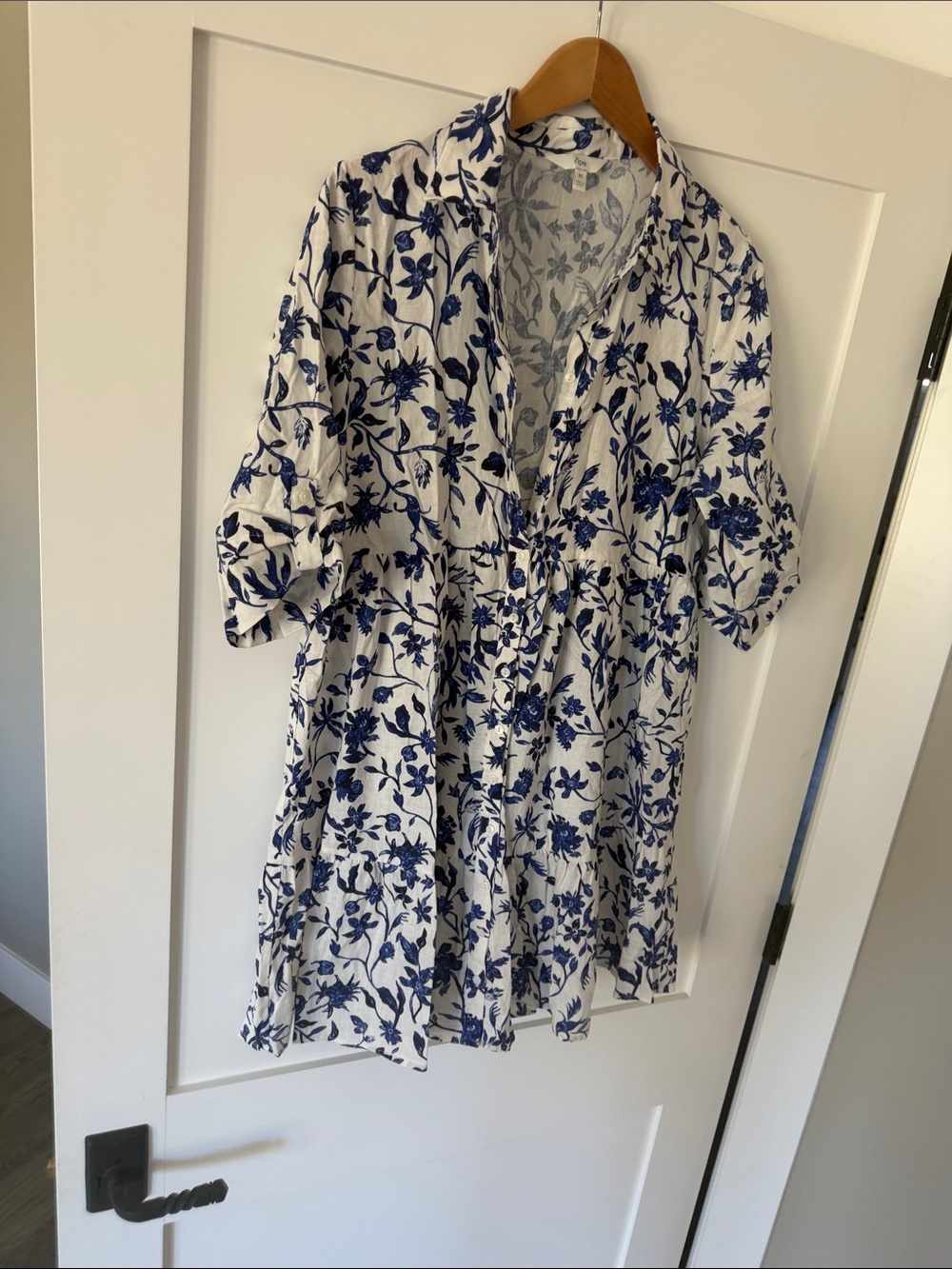 Blue Floral Button-Front Women’s maternity Dress